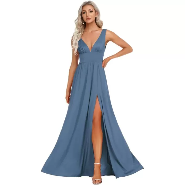 imageEverPretty Womens Bridesmaid Dresses Deep VNeck Sleeveless Side Slit Floor Length Wedding Guest Dress 0168BDusty Navy