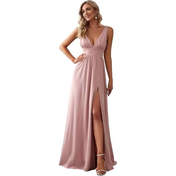 imageEverPretty Womens Bridesmaid Dresses Deep VNeck Sleeveless Side Slit Floor Length Wedding Guest Dress 0168BDusty Rose