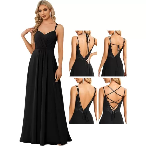 imageEverPretty Womens Chiffon Bridesmaid Dress VNeck Backless Ruched ALine Maxi Formal Dresses 01692Black