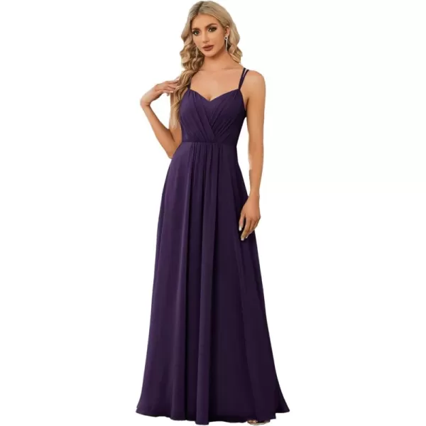 imageEverPretty Womens Chiffon Bridesmaid Dress VNeck Backless Ruched ALine Maxi Formal Dresses 01692Dark Purple