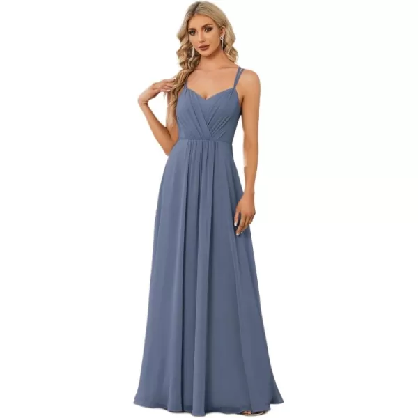 imageEverPretty Womens Chiffon Bridesmaid Dress VNeck Backless Ruched ALine Maxi Formal Dresses 01692Dusty Navy