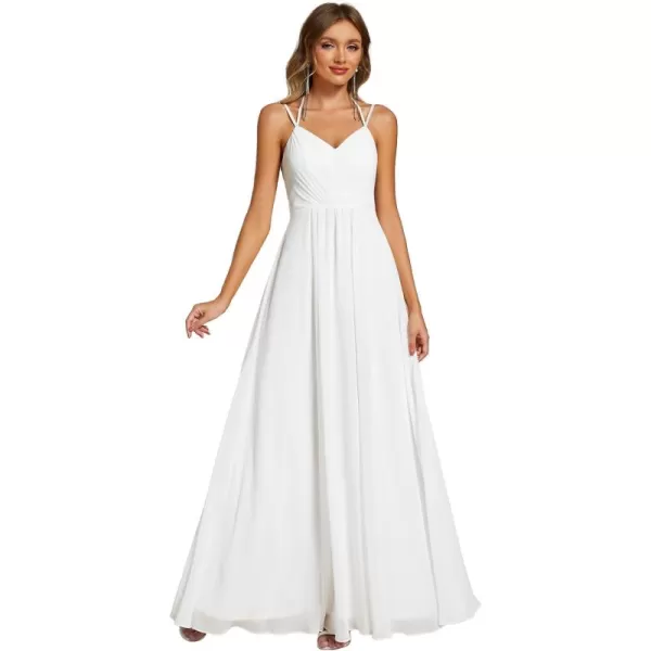 imageEverPretty Womens Chiffon Bridesmaid Dress VNeck Backless Ruched ALine Maxi Formal Dresses 01692White