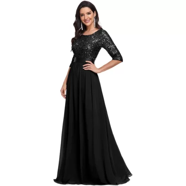 imageEverPretty Womens Elegant A Line Crew Neck Half Sleeve Sequin Maxi Evening Dress 00683Black