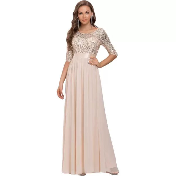 imageEverPretty Womens Elegant A Line Crew Neck Half Sleeve Sequin Maxi Evening Dress 00683Blush