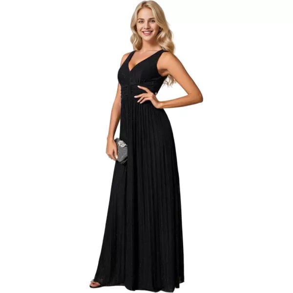 imageEverPretty Womens Glitter Sleeveless V Neck ALine Pleated Waist Evening Gowns 02133Black