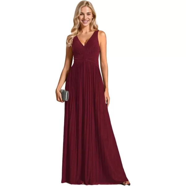 imageEverPretty Womens Glitter Sleeveless V Neck ALine Pleated Waist Evening Gowns 02133Burgundy