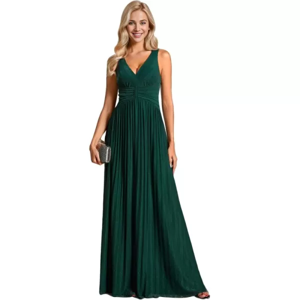 imageEverPretty Womens Glitter Sleeveless V Neck ALine Pleated Waist Evening Gowns 02133Deep Green