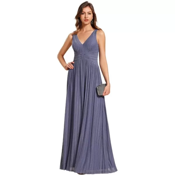 imageEverPretty Womens Glitter Sleeveless V Neck ALine Pleated Waist Evening Gowns 02133Dusty Navy