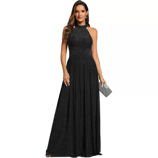 imageEverPretty Womens Halter Neck Summer Formal Dresses Sleeveless Pletaed Floor Length Glitter Evening Dresses 41961Black