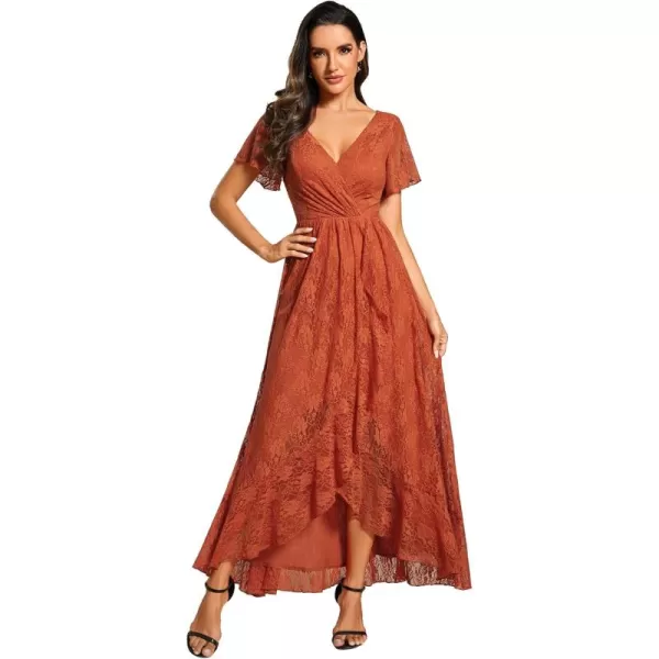 imageEverPretty Womens Lace V Neck Ruffles Sleeves Pleated Empire Waist ALine Maxi Formal Dresses 01489Burnt Orange