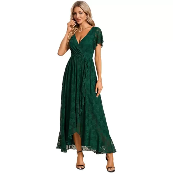 imageEverPretty Womens Lace V Neck Ruffles Sleeves Pleated Empire Waist ALine Maxi Formal Dresses 01489Green