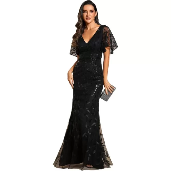 imageEverPretty Womens Ruffles Sleeves Sequin Embroidery Evening Mother of The Bride Dress 00692Black