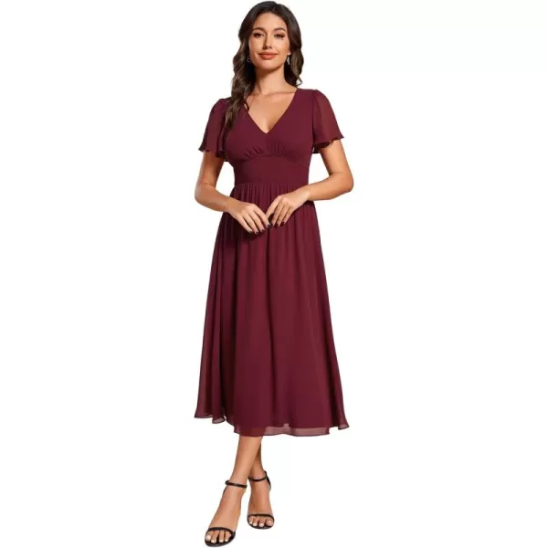 imageEverPretty Womens V Neck Elegant Party Dress Short Sleeve Pleated Formal Dresses for Wedding Guest Dresses 02155Burgundy