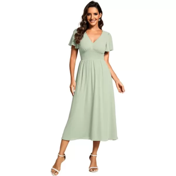 imageEverPretty Womens V Neck Elegant Party Dress Short Sleeve Pleated Formal Dresses for Wedding Guest Dresses 02155Mint Green