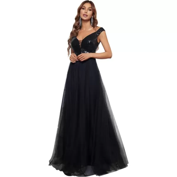 imageEverPretty Womens V Neck Sequin Tulle A Line Evening Formal Dress 0277Black