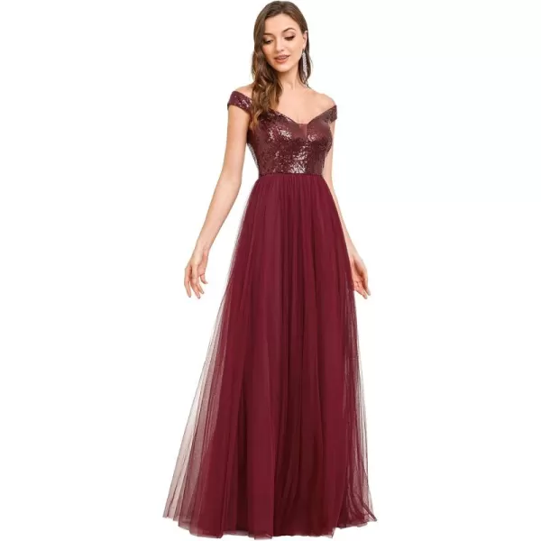 imageEverPretty Womens V Neck Sequin Tulle A Line Evening Formal Dress 0277Burgundy