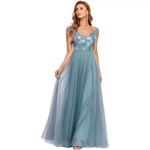 imageEverPretty Womens V Neck Sequin Tulle A Line Evening Formal Dress 0277Demin Blue