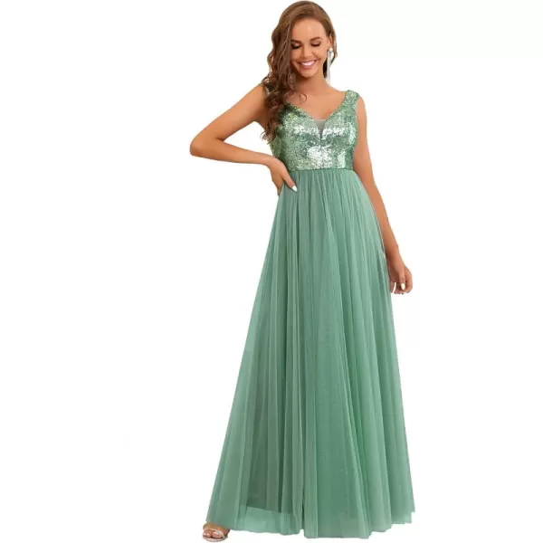 imageEverPretty Womens V Neck Sequin Tulle A Line Evening Formal Dress 0277Mild Green