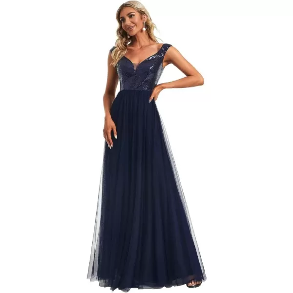 imageEverPretty Womens V Neck Sequin Tulle A Line Evening Formal Dress 0277Navy Blue