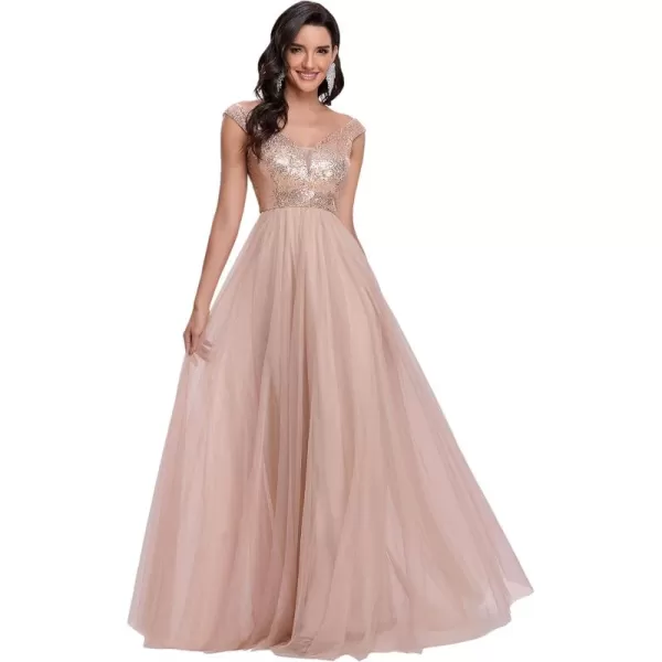 imageEverPretty Womens V Neck Sequin Tulle A Line Evening Formal Dress 0277Rose Gold