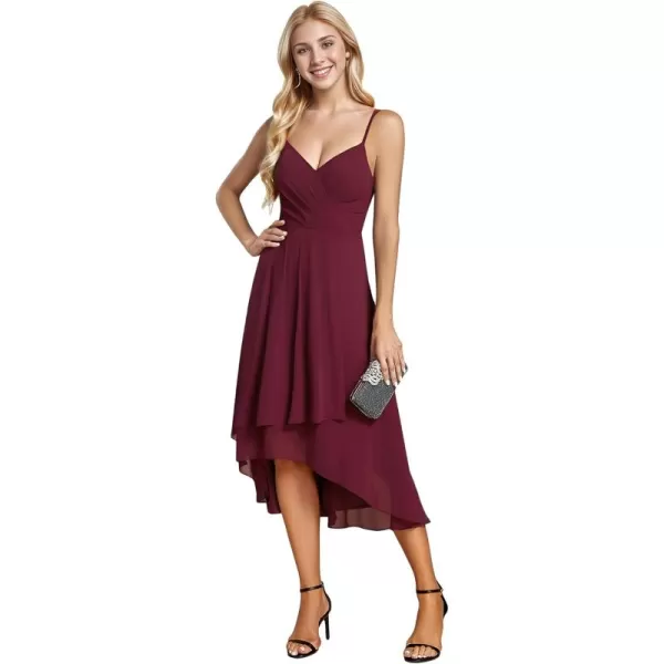 imageEverPretty Womens V Neck Sleeveless High Low Summer Dresses Chiffon Midi Formal Dress for Wedding Guest 21926Burgundy