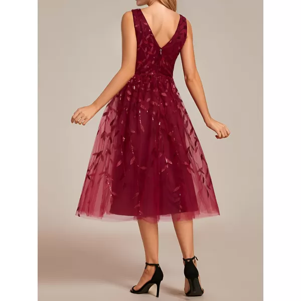 imageEverPretty Womens A Line V Neck Open Back Sleeveless Ruched Sequin Knee Length Formal Dress 02106Burgundy