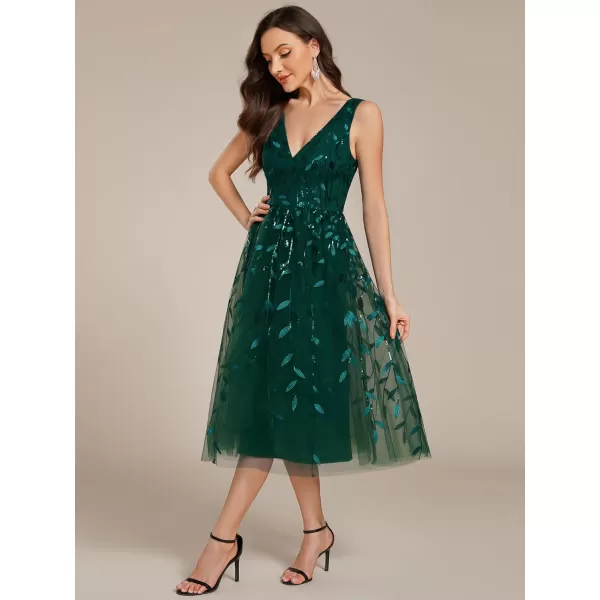 imageEverPretty Womens A Line V Neck Open Back Sleeveless Ruched Sequin Knee Length Formal Dress 02106Deep Green