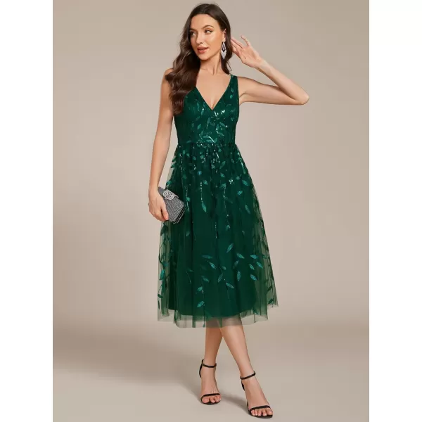 imageEverPretty Womens A Line V Neck Open Back Sleeveless Ruched Sequin Knee Length Formal Dress 02106Deep Green