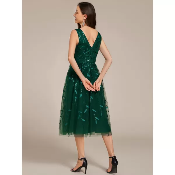 imageEverPretty Womens A Line V Neck Open Back Sleeveless Ruched Sequin Knee Length Formal Dress 02106Deep Green