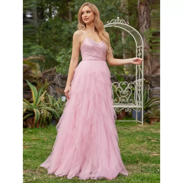 imageEverPretty Womens A Line V Neck Sequin Sleeveless Long Wedding Dress 02019Pink