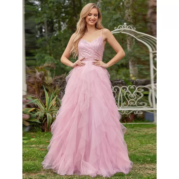 imageEverPretty Womens A Line V Neck Sequin Sleeveless Long Wedding Dress 02019Pink