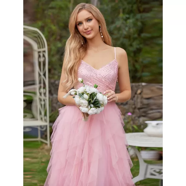 imageEverPretty Womens A Line V Neck Sequin Sleeveless Long Wedding Dress 02019Pink