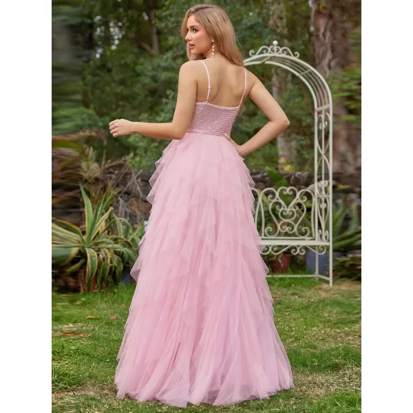 imageEverPretty Womens A Line V Neck Sequin Sleeveless Long Wedding Dress 02019Pink