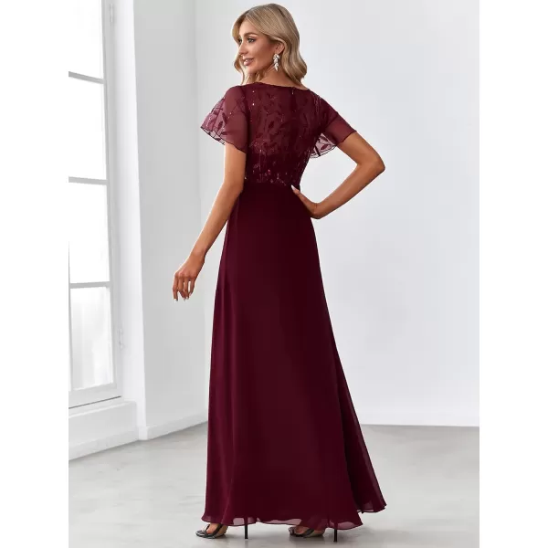 imageEverPretty Womens ALine Sweetheart Illusion Embroidered Maxi Party Evening Dress 7706Burgundy