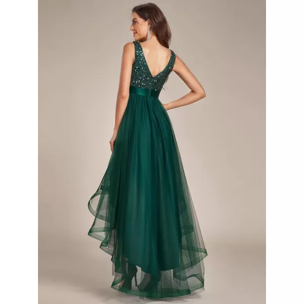 imageEverPretty Womens Cocktail Dress Double VNeck Sleeveless Empire Waist Sequin High Low Tulle Formal Dress 0147ADark Green