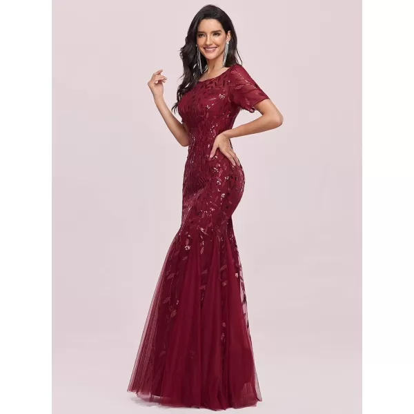 imageEverPretty Womens Elegant Illusion Short Sleeve Crew Neck Sequin Embroidery Mermaid Evening Dresses 07707Burgundy