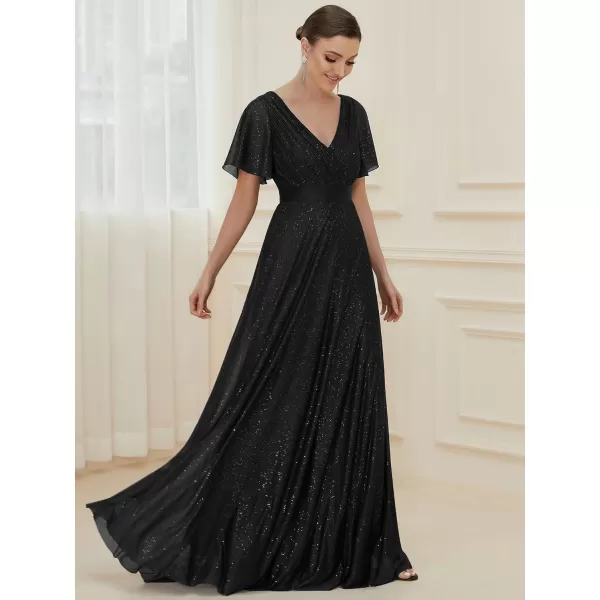 imageEverPretty Womens Evening Dresses V Neck Short Sleeves Aline Glitter Formal Dresses 50159Black