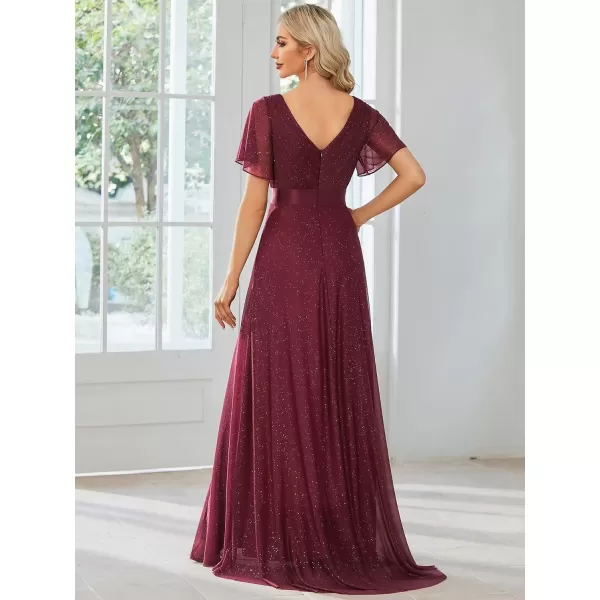 imageEverPretty Womens Evening Dresses V Neck Short Sleeves Aline Glitter Formal Dresses 50159Burgundy