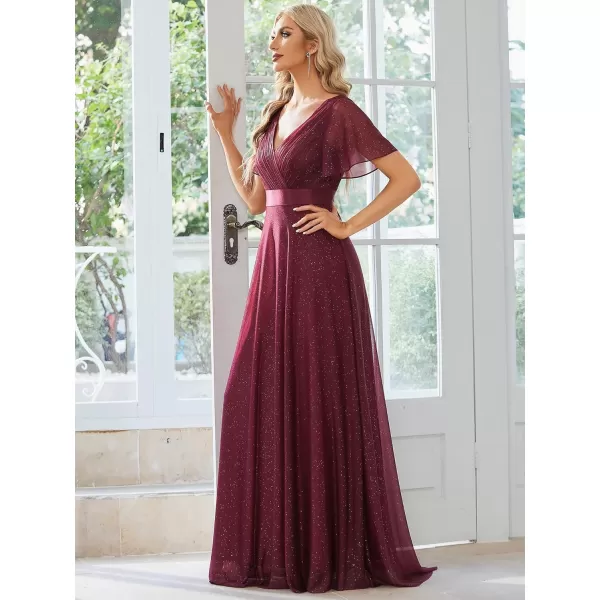 imageEverPretty Womens Evening Dresses V Neck Short Sleeves Aline Glitter Formal Dresses 50159Burgundy