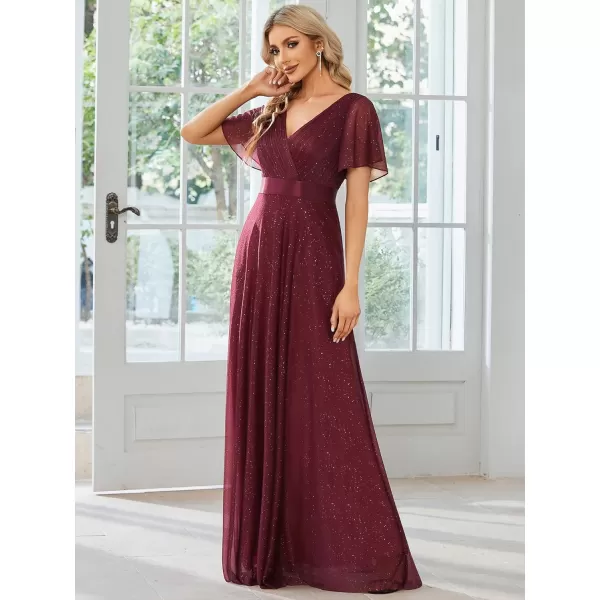 imageEverPretty Womens Evening Dresses V Neck Short Sleeves Aline Glitter Formal Dresses 50159Burgundy