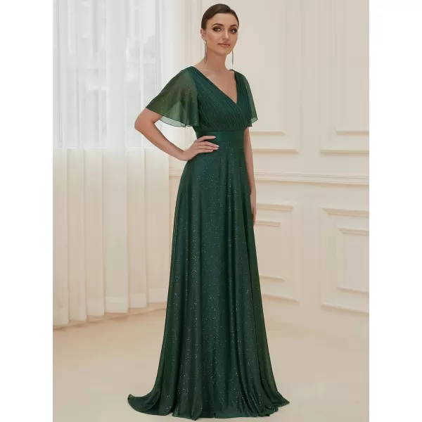 imageEverPretty Womens Evening Dresses V Neck Short Sleeves Aline Glitter Formal Dresses 50159Dark Green