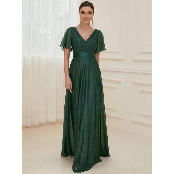 imageEverPretty Womens Evening Dresses V Neck Short Sleeves Aline Glitter Formal Dresses 50159Dark Green