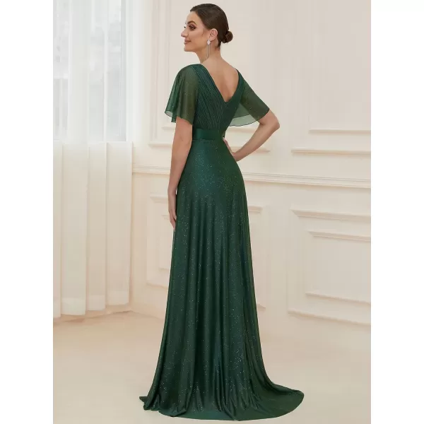 imageEverPretty Womens Evening Dresses V Neck Short Sleeves Aline Glitter Formal Dresses 50159Dark Green