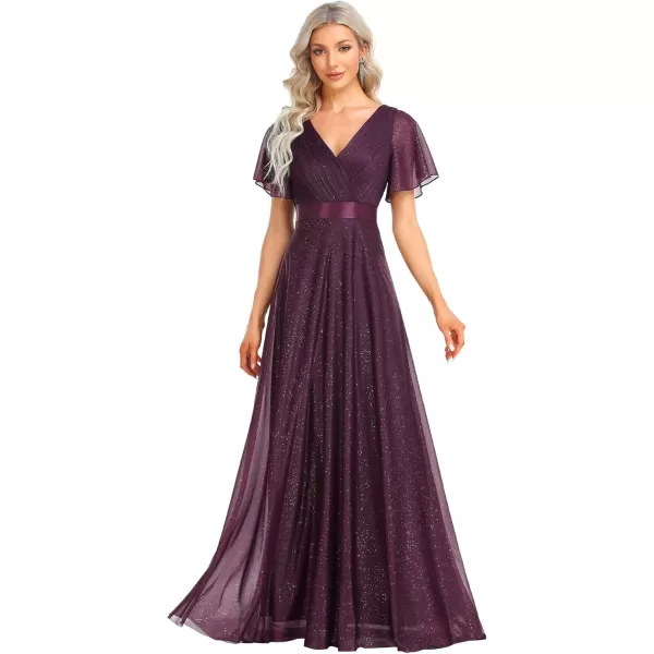 imageEverPretty Womens Evening Dresses V Neck Short Sleeves Aline Glitter Formal Dresses 50159Dark Purple