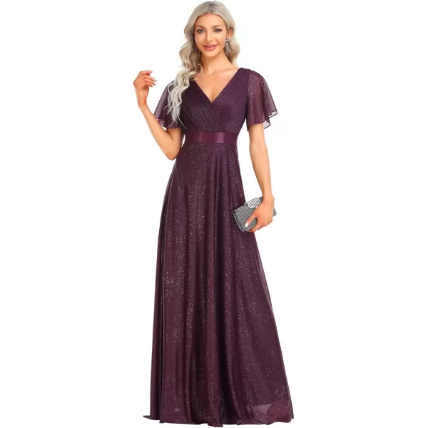 imageEverPretty Womens Evening Dresses V Neck Short Sleeves Aline Glitter Formal Dresses 50159Dark Purple