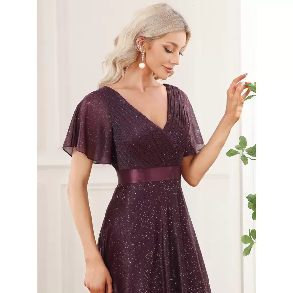 imageEverPretty Womens Evening Dresses V Neck Short Sleeves Aline Glitter Formal Dresses 50159Dark Purple