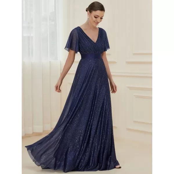 imageEverPretty Womens Evening Dresses V Neck Short Sleeves Aline Glitter Formal Dresses 50159Navy Blue