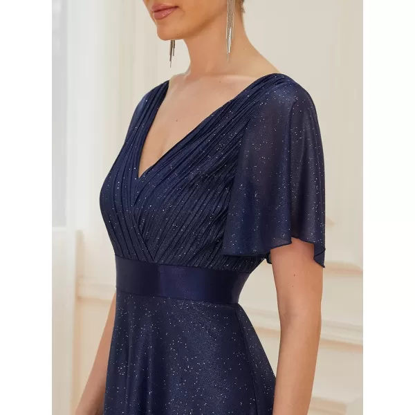 imageEverPretty Womens Evening Dresses V Neck Short Sleeves Aline Glitter Formal Dresses 50159Navy Blue