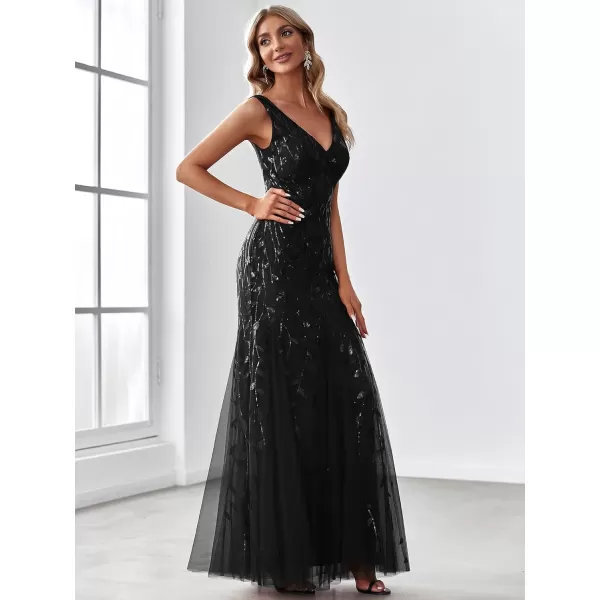 imageEverPretty Womens Formal Dress Sequin Double VNeck Sleeveless Mermaid Long Evening Dress 07886Black