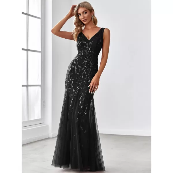 imageEverPretty Womens Formal Dress Sequin Double VNeck Sleeveless Mermaid Long Evening Dress 07886Black